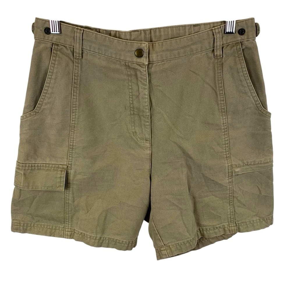Vintage Woolrich Women's 12 High Rise Khaki Cargo Shorts Hiking Camping 90s Y2K